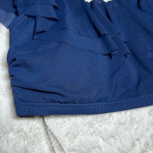 Carmen Marc Valvo Women's Mesh Ruffle Midnight Blue Bikini Top size Medium NEW - Picture 6 of 16